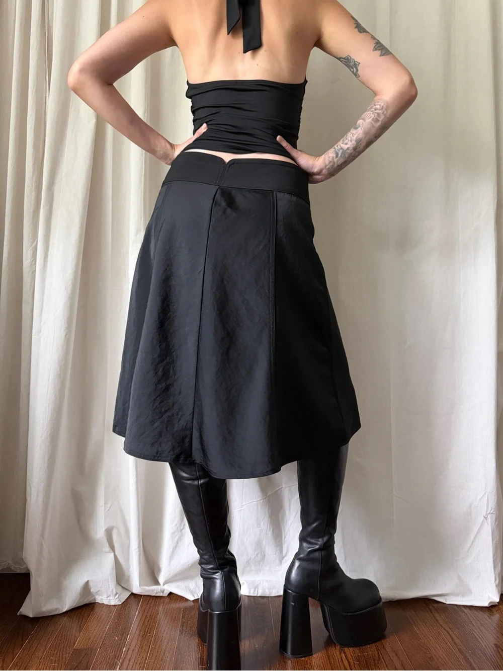 Mossimo Black Paneled A-line Midi Skirt Women's Size 6 | Goth Minimalist